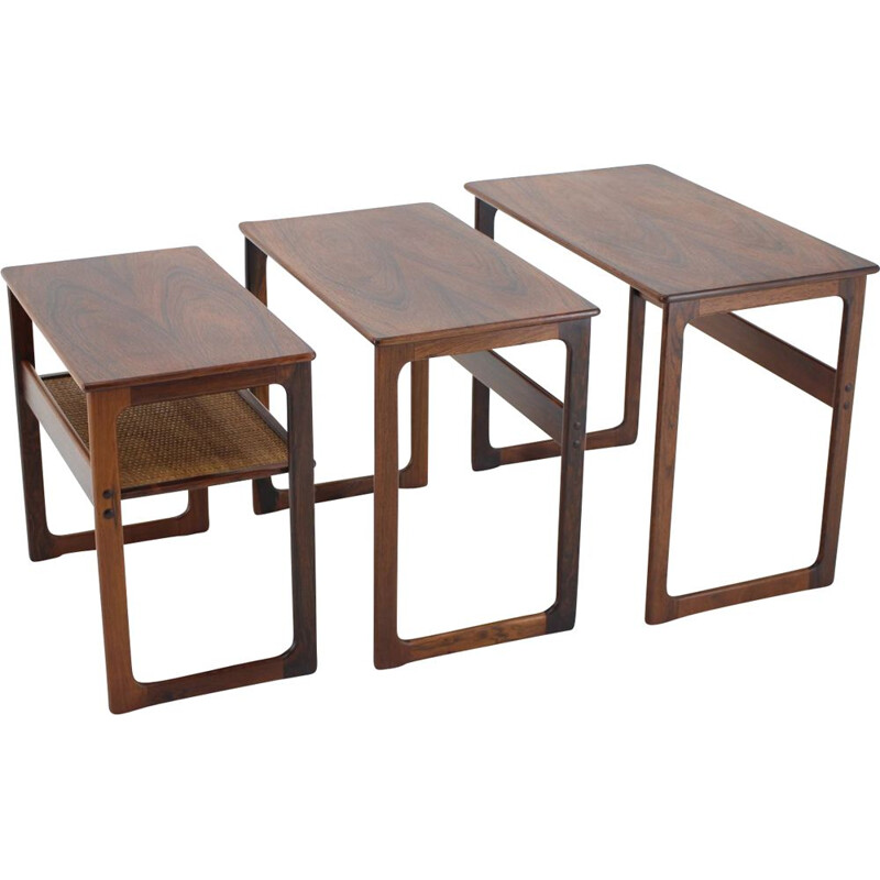 Vintage Johannes Andersen Palisander Nesting Tables for CFC Christensen of Silkeborg, Denmark 1960s