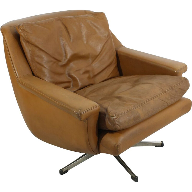 Mid-century leather lounge armchair 1970s