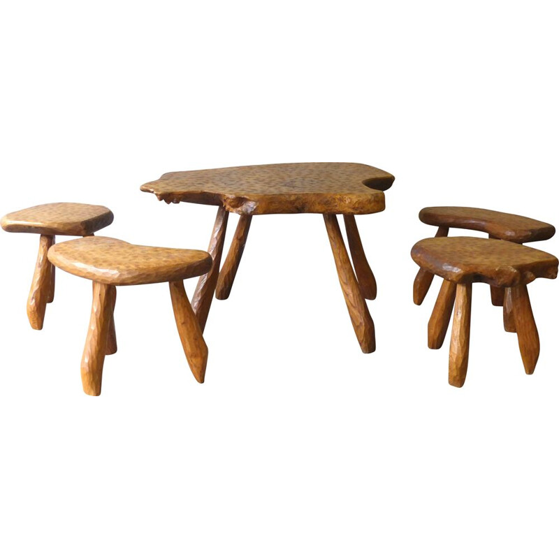 Vintage table and stool set Alexandre Noll 1950