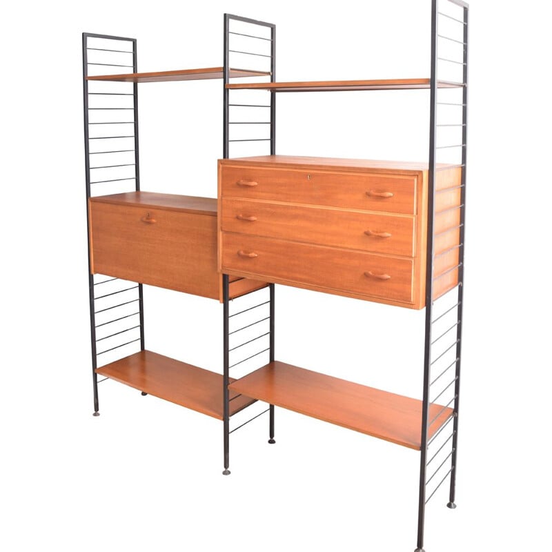 Vintage Teak 2 Bay Ladderax Wall System Shelving By Staples 1960s