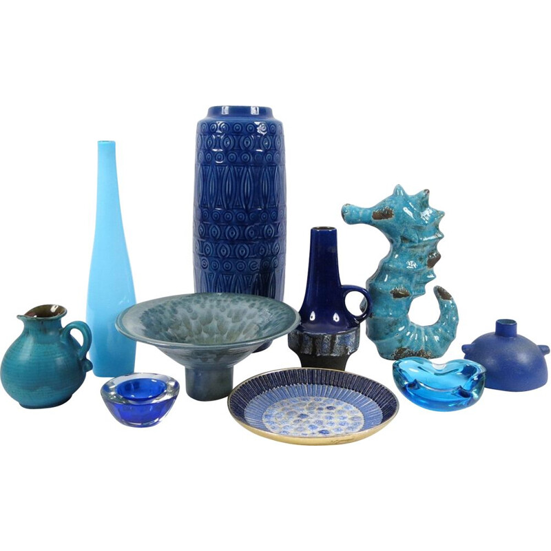 Set van 10 vintage objecten van glas en keramiek