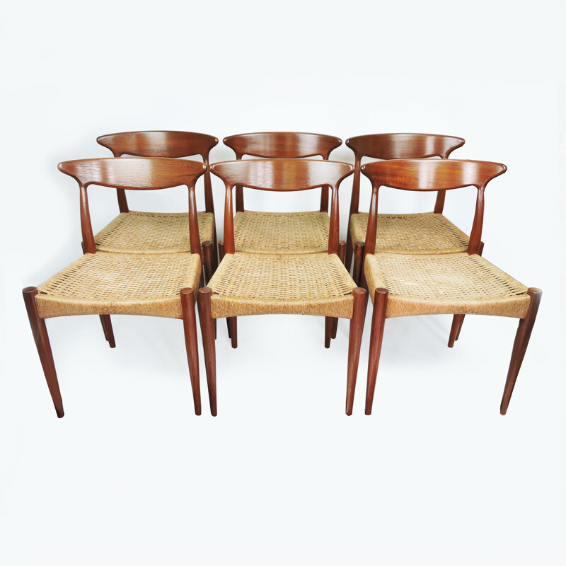 Lot de 6 chaises de salle à manger vintage en teck par Arne Hovmand-Olsen pour Mogens Kold Danois 1950