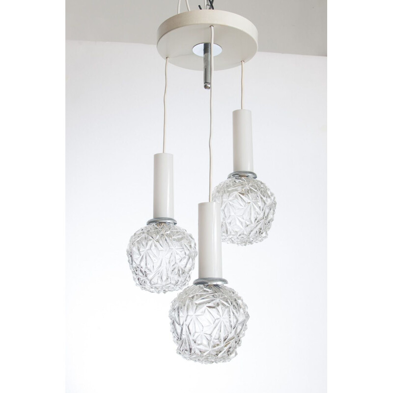 Vintage suspension or Ceiling light in glass and painted metal. France, 1970