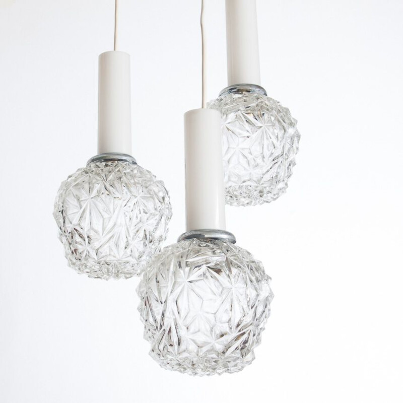 Vintage suspension or Ceiling light in glass and painted metal. France, 1970