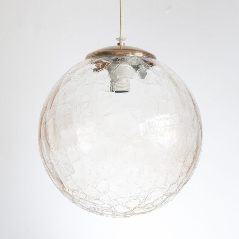 Vintage ceiling light in chromed metal and glass. France 1960