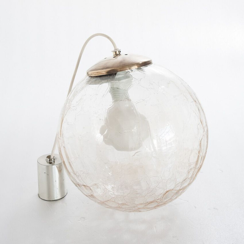 Vintage ceiling light in chromed metal and glass. France 1960