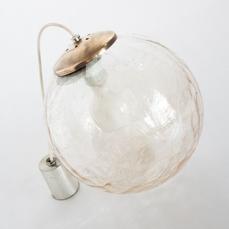 Vintage ceiling light in chromed metal and glass. France 1960