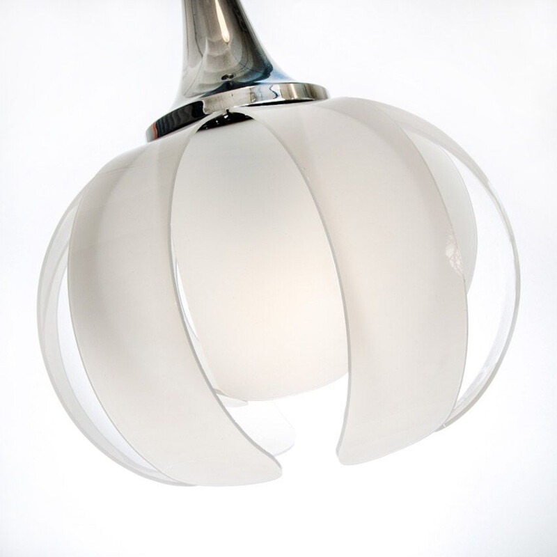 Vintage ceiling light in methacrylate and chromed metal. Spain, 1970