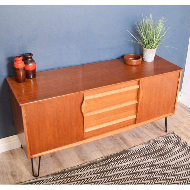 Vintage Teak Short Jentique Sideboard Hairpin Legs TV Cabinet 1960s