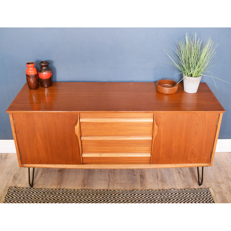 Vintage Teak Short Jentique Sideboard Hairpin Legs TV Cabinet 1960s