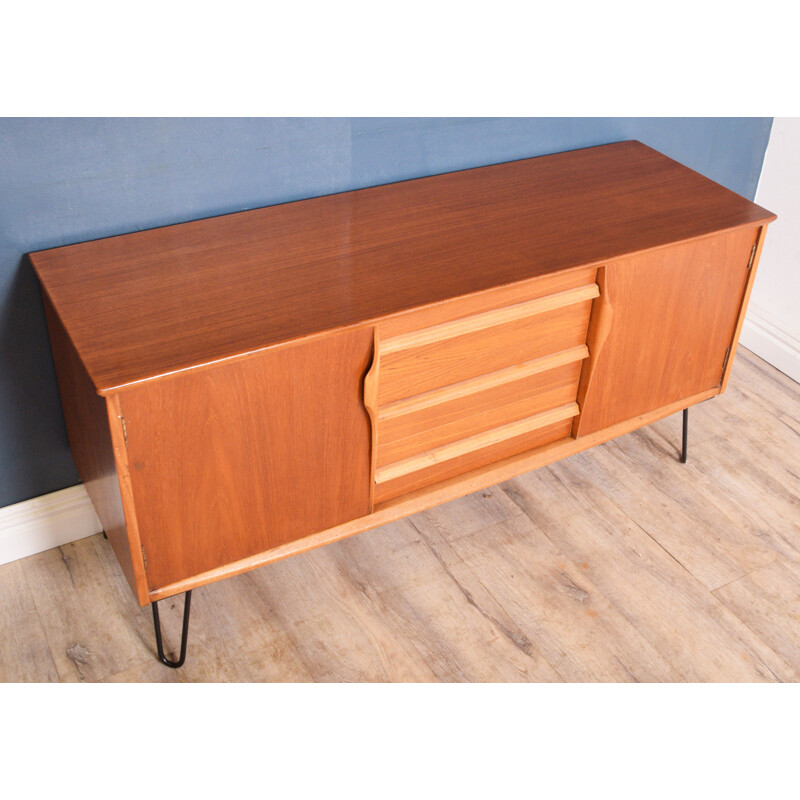 Vintage Teak Short Jentique Sideboard Hairpin Legs TV Cabinet 1960s