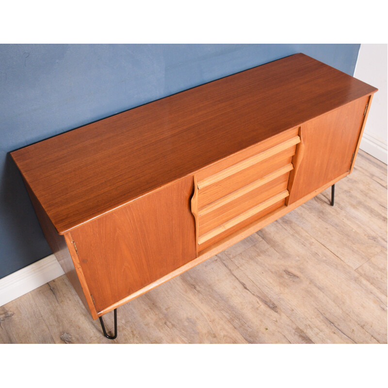 Vintage Teak Short Jentique Sideboard Hairpin Legs TV Cabinet 1960s