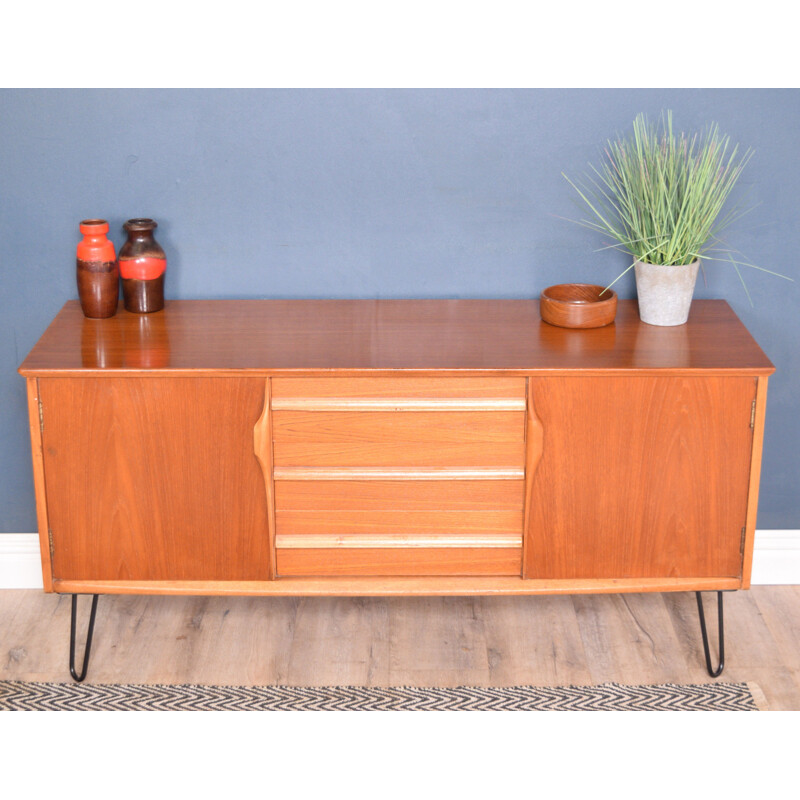 Vintage Teak Short Jentique Sideboard Hairpin Legs TV Cabinet 1960s