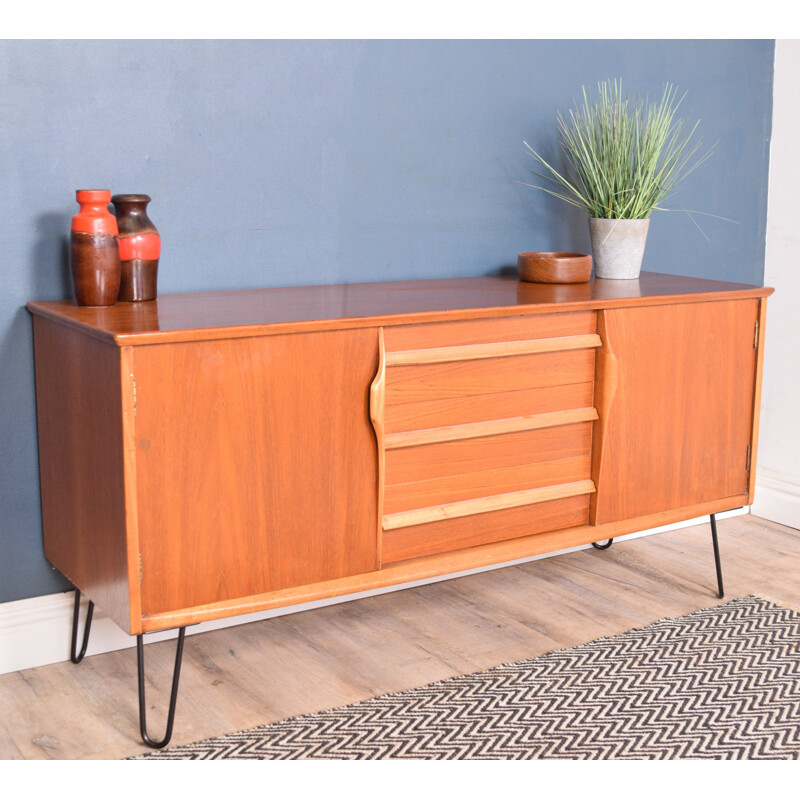 Vintage Teak Short Jentique Sideboard Hairpin Legs TV Cabinet 1960s