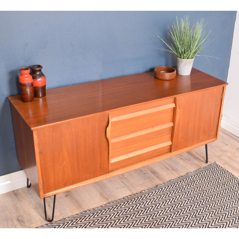 Vintage Teak Short Jentique Sideboard Hairpin Legs TV Cabinet 1960s