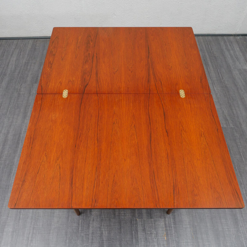 Vintage teak dining table, extendable fold-out table top 1960s