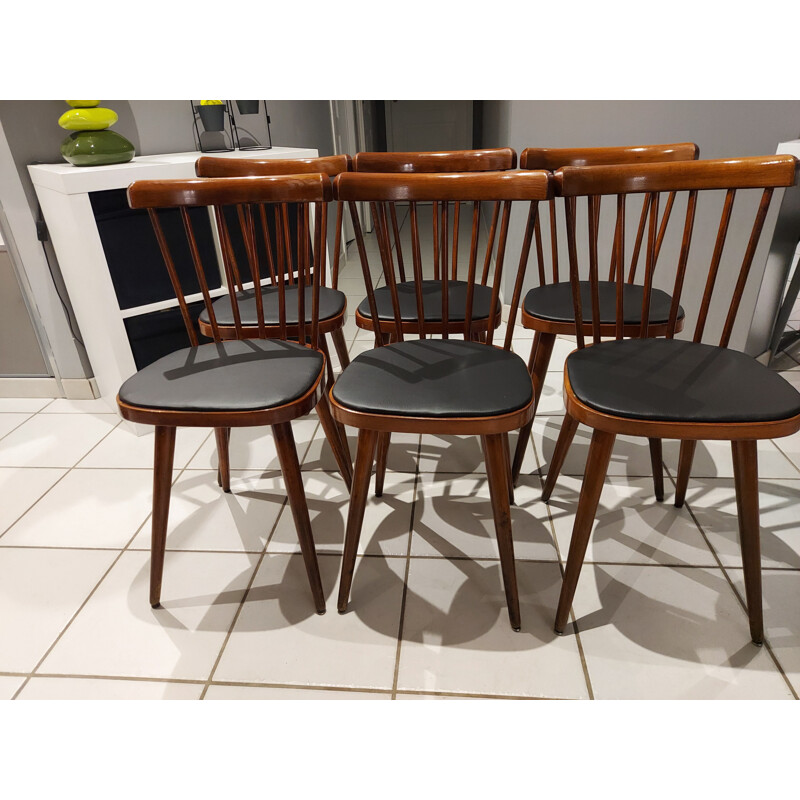 Suite of 6 vintage chairs from Bistrot Baumann model 740V 1960