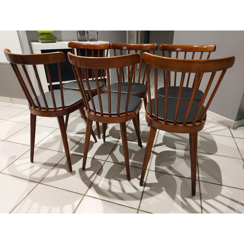 Suite of 6 vintage chairs from Bistrot Baumann model 740V 1960