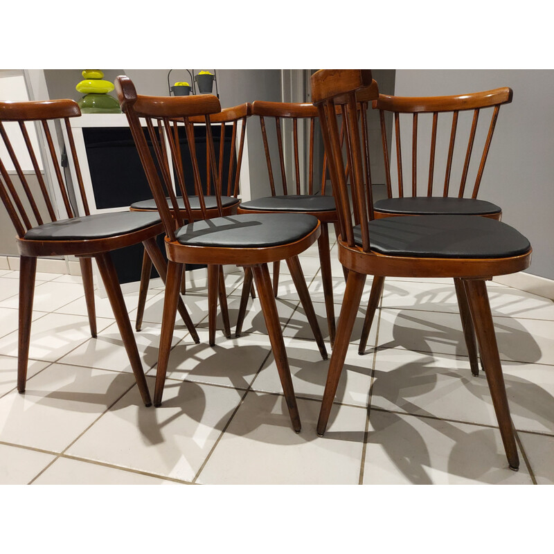 Suite of 6 vintage chairs from Bistrot Baumann model 740V 1960