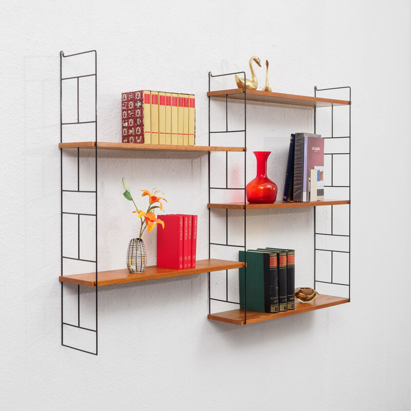 Vintage wall shelf in teak & metal 1960s