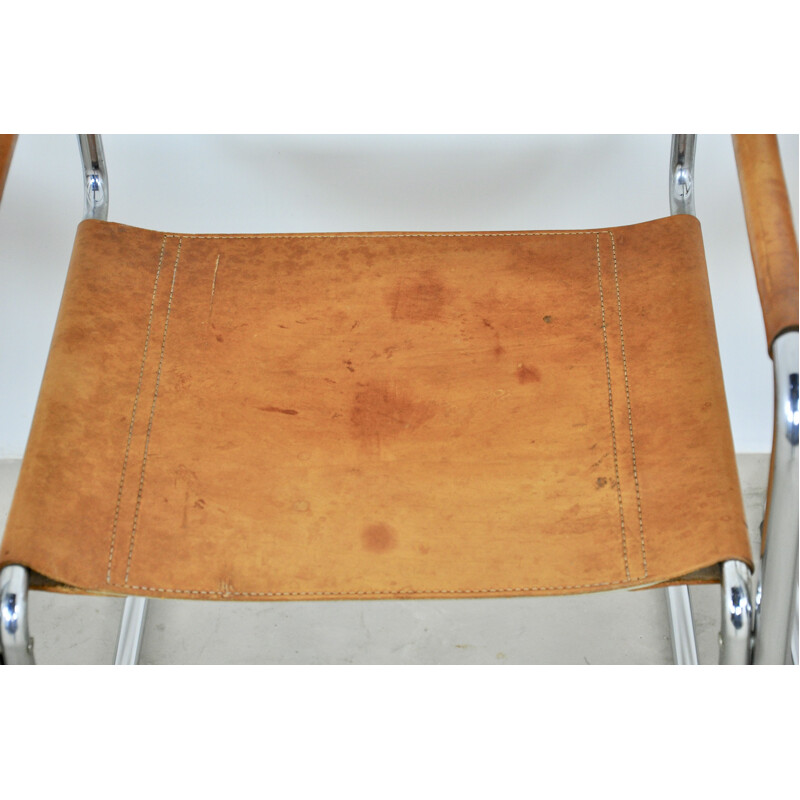 Lot de 6 chaises de salle à manger tubulaires vintage avec accoudoirs dans le style de Mart Stam 1980