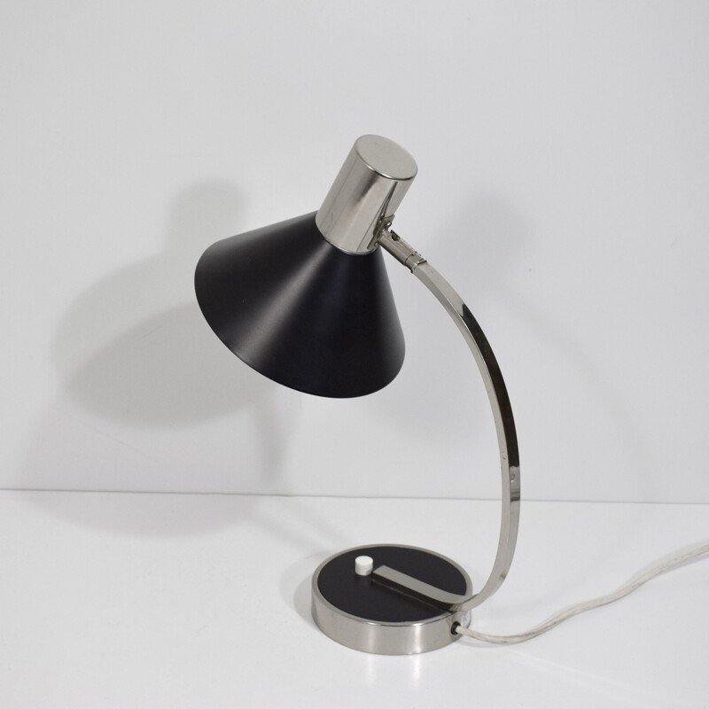 Lampe de bureau vintage chrome et noire, Hala Zeist 1960