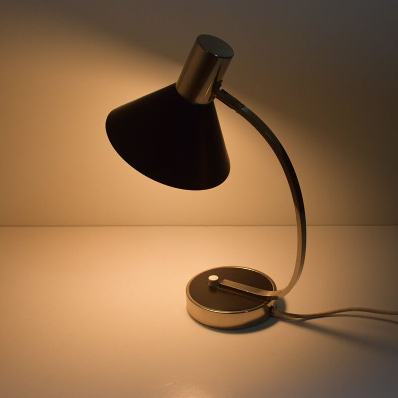 Vintage chrome and black desk lamp, Hala Zeist 1960