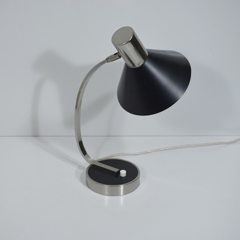 Vintage chrome and black desk lamp, Hala Zeist 1960