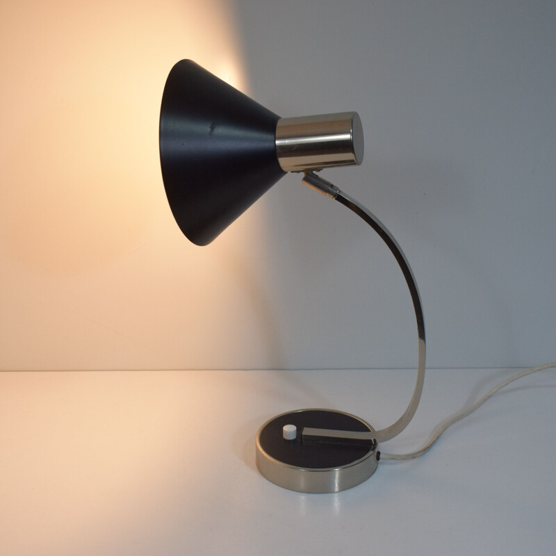 Lampe de bureau vintage chrome et noire, Hala Zeist 1960