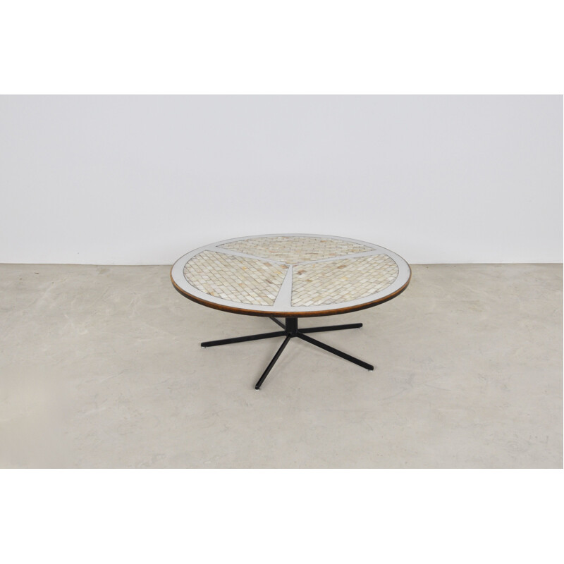 Vintage coffee table inlaid with marble and brushed metal 1970s