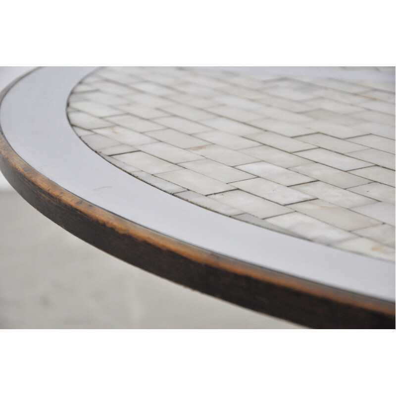 Vintage coffee table inlaid with marble and brushed metal 1970s