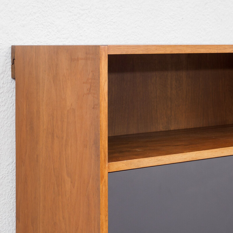 Vintage walnut wall cabinet  secretary desk with lighting, 1960s