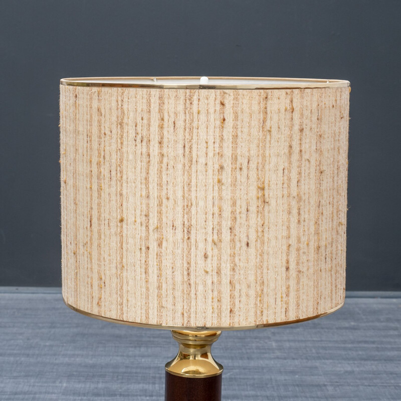 Large vintage table lamp, wood & brass 1970s