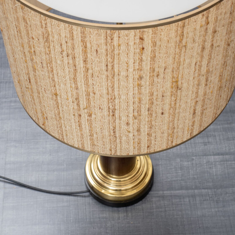 Large vintage table lamp, wood & brass 1970s