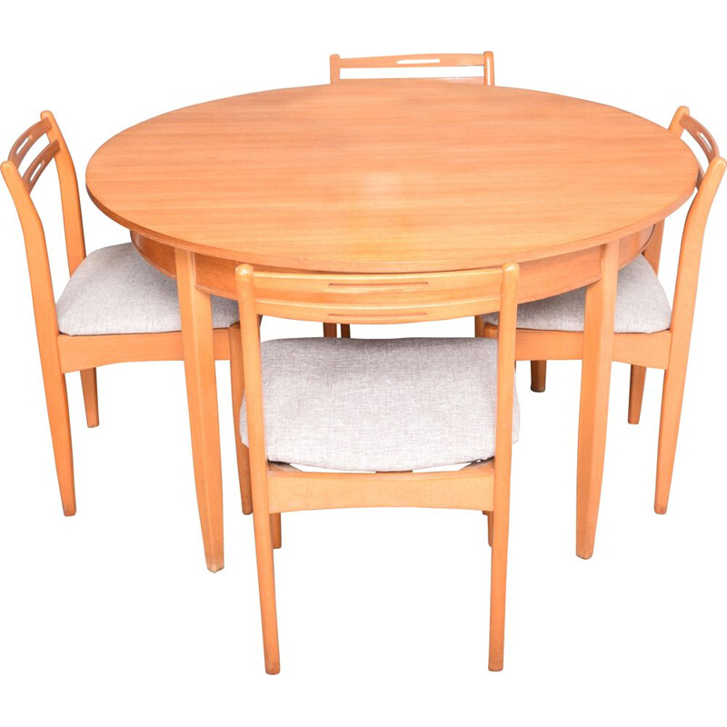 Table ronde à rallonge et 4 chaises Vintage Teak Avalon 1960
