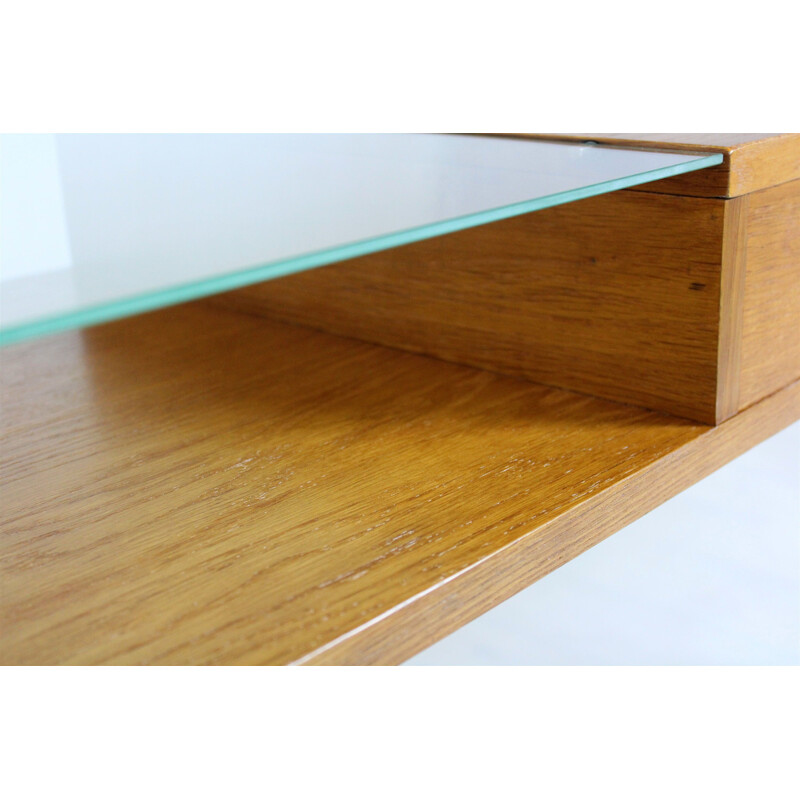 Vintage Oak Coffee Table with a Glass Top from ONV Olomouc, 1970s