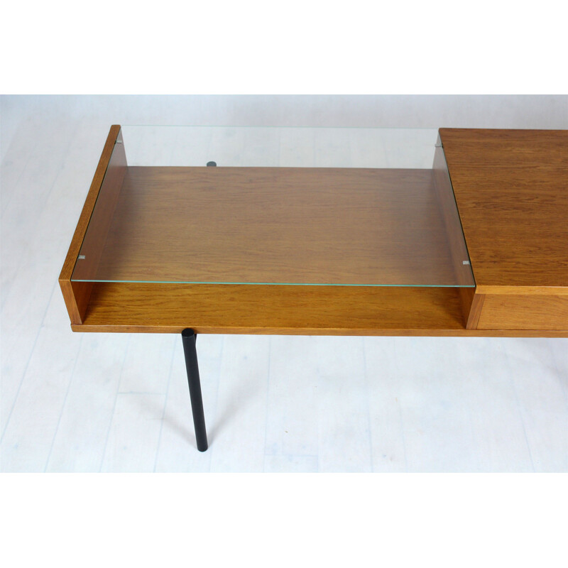 Vintage Oak Coffee Table with a Glass Top from ONV Olomouc, 1970s