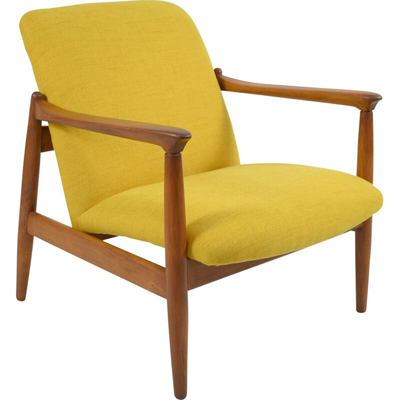 Vintage polish armchair GFM64, designed by E.Homa yellow 1960s