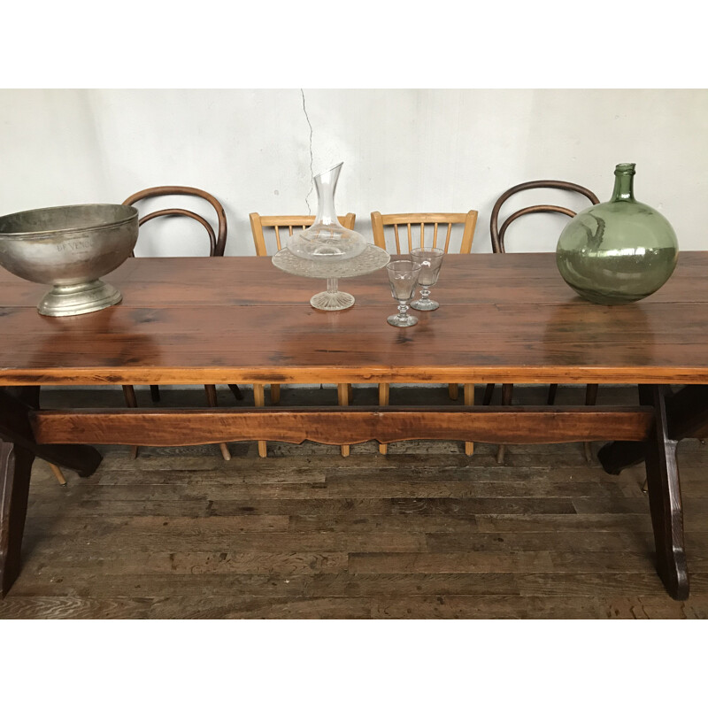Grande table de ferme vintage  table vigneronne de campagne en pins 1950 