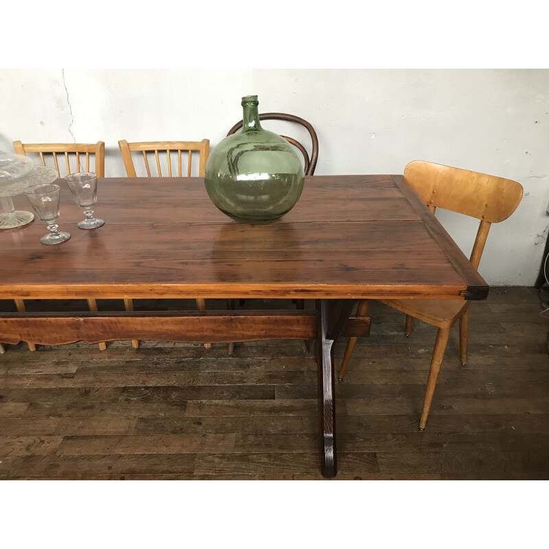 Grande table de ferme vintage  table vigneronne de campagne en pins 1950 