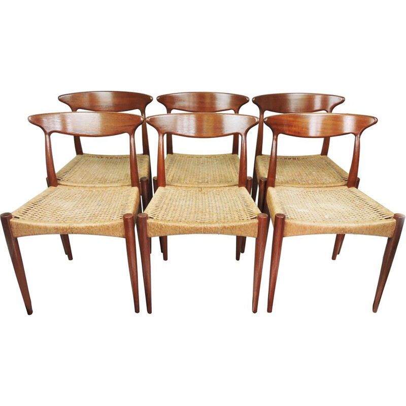 Lot de 6 chaises de salle à manger vintage en teck par Arne Hovmand-Olsen pour Mogens Kold Danois 1950