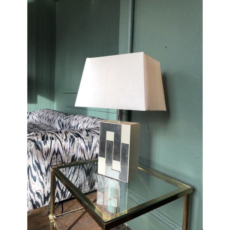 Vintage Chrome and White Philippe Jean 1980 Vintage Lamp