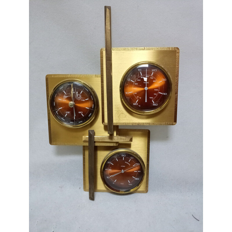 Vintage barometer & weather station in brass 1960s