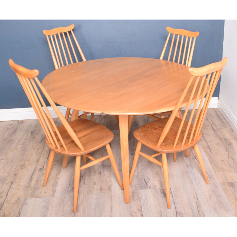 Table de salle à manger vintage Windsor modèle 384 et chaises d'orfèvre modèle 359 d'Ercol Blonde