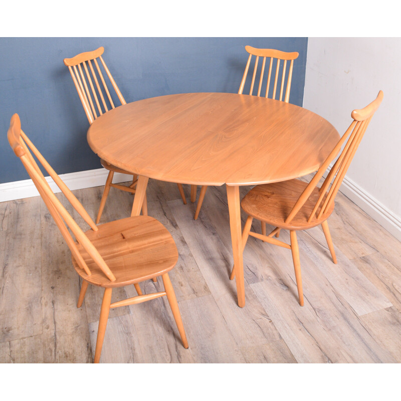 Table de salle à manger vintage Windsor modèle 384 et chaises d'orfèvre modèle 359 d'Ercol Blonde