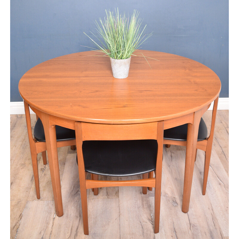 Vintage Teak Round Nathan Table & Four Tuck Under Chairs 1960s