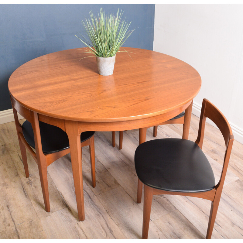 Vintage Teak Round Nathan Table & Four Tuck Under Chairs 1960s