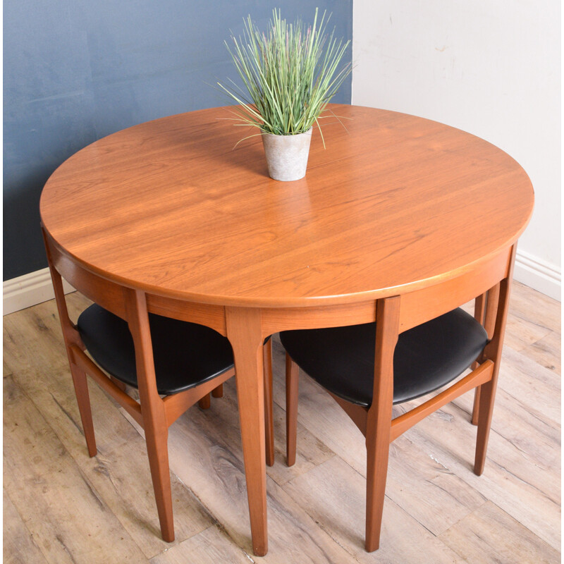 Vintage Teak Round Nathan Table & Four Tuck Under Chairs 1960s