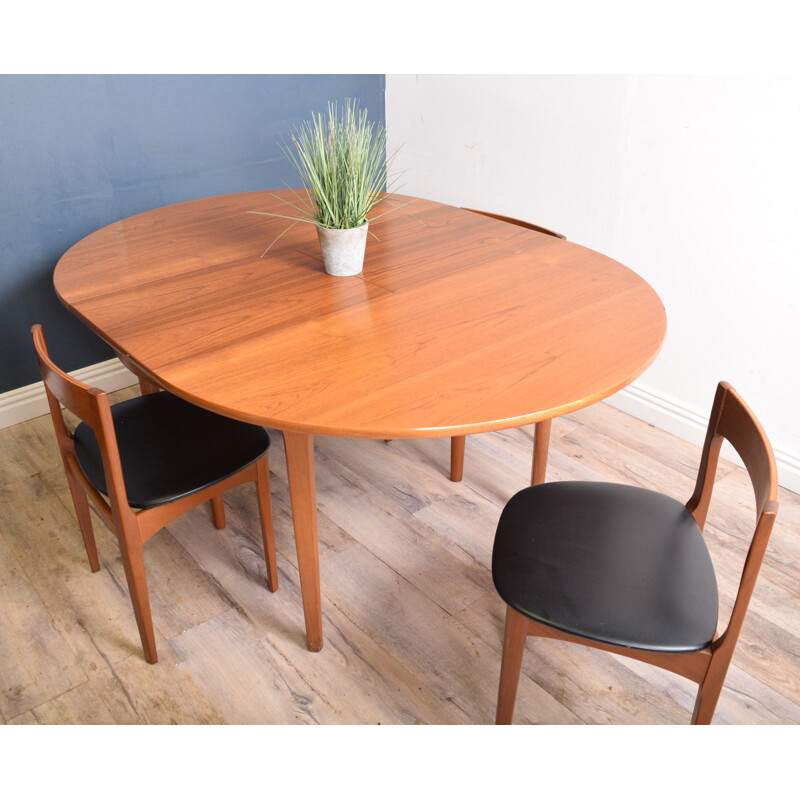 Vintage Teak Round Nathan Table & Four Tuck Under Chairs 1960s