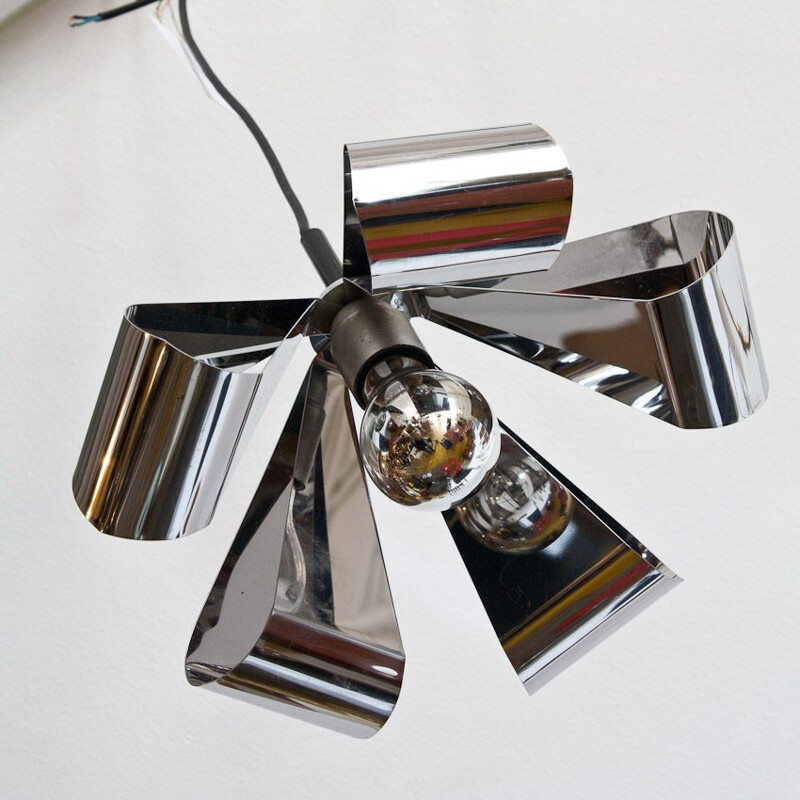 Vintage chrome-plated metal ceiling lamp by Raak, Netherlands 1970